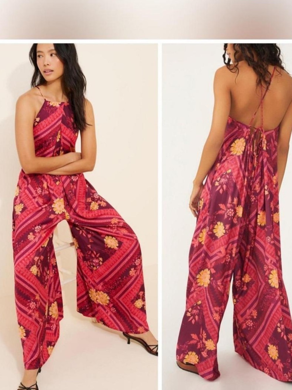 Free People Luca Floral Halter Neck Wide Leg Jumpsuit - Picture 7 of 8